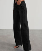 Raw Hem Wide Leg Jeans with Pockets