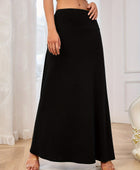 Solid Elastic Waist Maxi Skirt