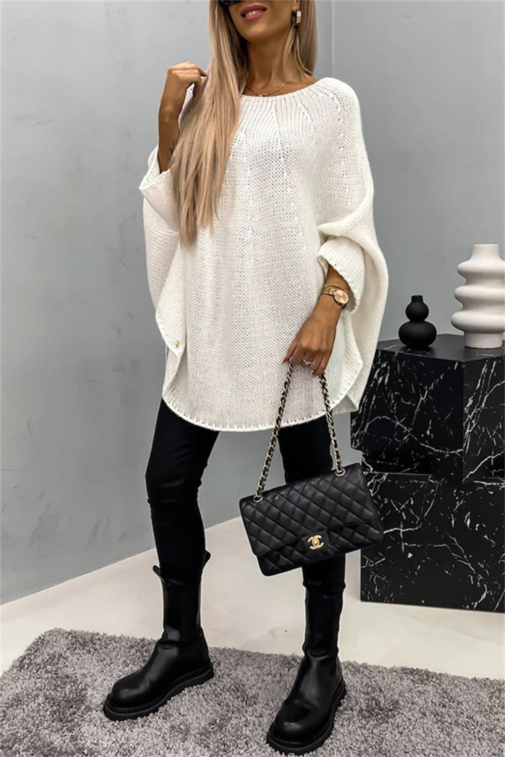 Round Neck Batwing Sleeve Sweater - Body By J'ne