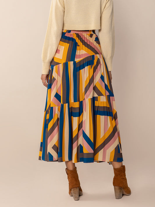 Ruched Elastic Waist Contrast Midi Skirt - Body By J'ne