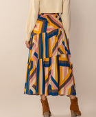 Ruched Elastic Waist Contrast Midi Skirt