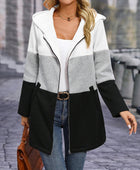 Color Block Zip Up Long Sleeve Hooded Outerwear