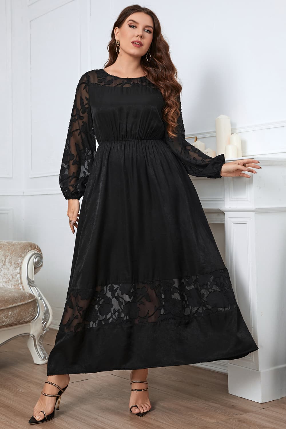 Embroidery Round Neck Long Sleeve Maxi Dress - Body By J'ne