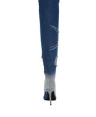 Eilish Rhinestones Knee High Denim Boots