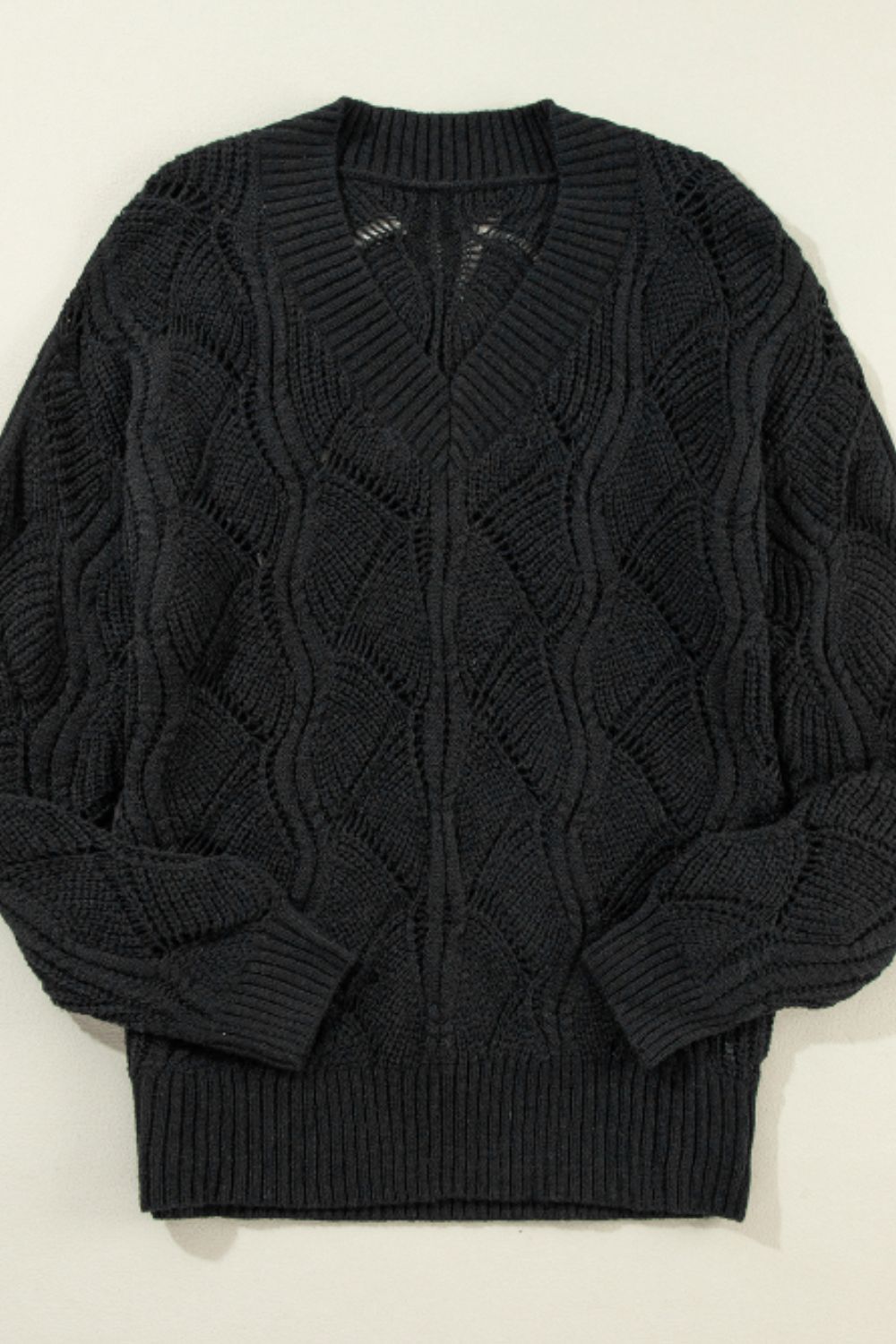 Openwork V-Neck Long Sleeve Sweater