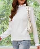 Decorative Button Turtleneck Long Sleeve T-Shirt