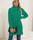 Slit Turtleneck Long Sleeve Sweater