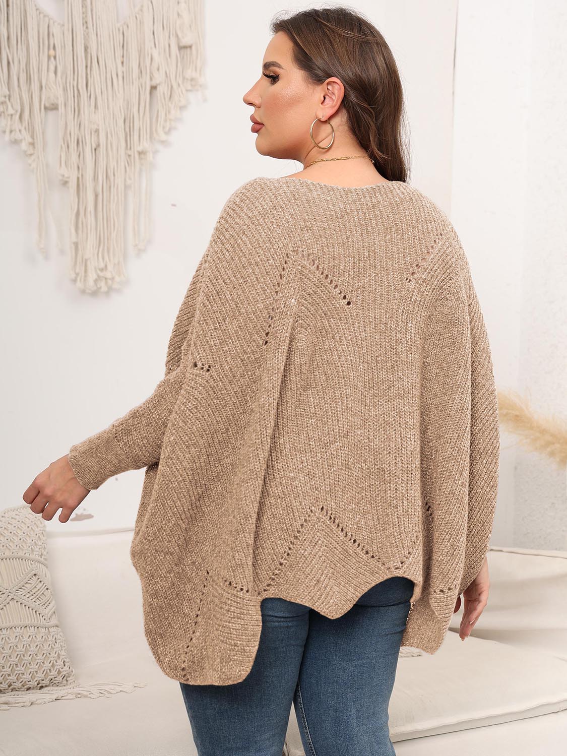 Plus Size Round Neck Batwing Sleeve Sweater - Body By J'ne