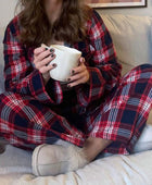 Plaid Collared Neck Button Up Top and Pants Lounge Set