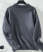 Round Neck Long Sleeve Woven Sweater