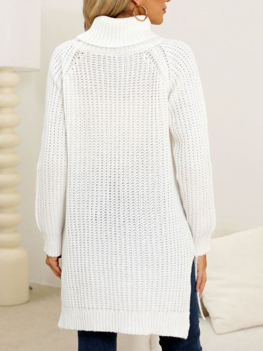 Slit Turtleneck Long Sleeve Sweater - Body By J'ne