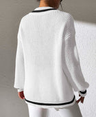 Contrast Trim V-Neck Long Sleeve Sweater