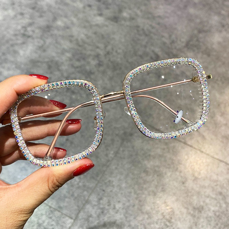 Gafas de moda cuadradas con incrustaciones de diamantes