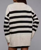 Slit Striped Round Neck Sweater