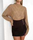 Perfee Openwork Round Neck Long Sleeve Sweater