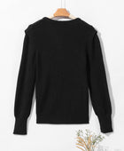 Solid Color Notched Long Sleeve Sweater