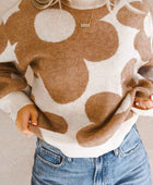 Contrast Flower Mock Neck Long Sleeve Sweater