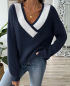 Contrast Dropped Shoulder Long Sleeve Sweater