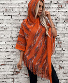 Fringe Contrast Hooded Poncho