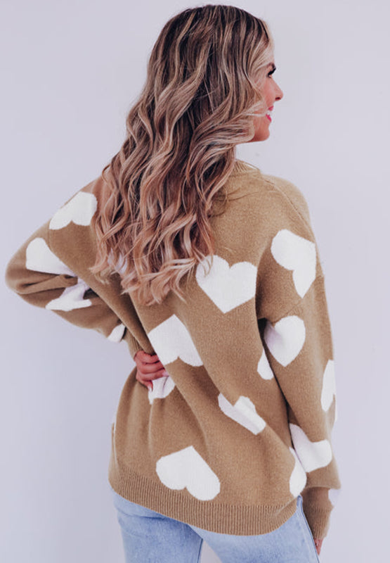 Heart Round Neck Long Sleeve Sweater - Body By J'ne