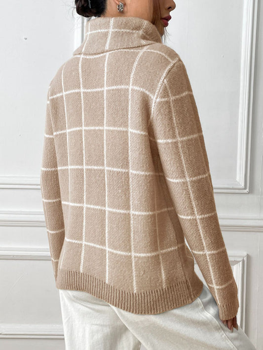 Plaid Turtleneck Long Sleeve Sweater - Body By J'ne