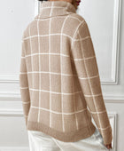 Plaid Turtleneck Long Sleeve Sweater