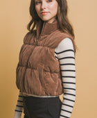 Corduroy Zip Up Puffer Vest with Pockets