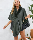 Fuzzy Trim Open Front Poncho