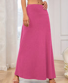 Solid Elastic Waist Maxi Skirt