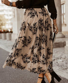 Leaf Elastic Waist Midi Skirt