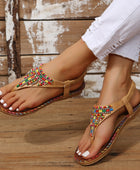 Beaded PU Leather Open Toe Sandals - Body By J'ne