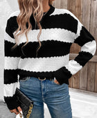 Perfee Striped Round Neck Long Sleeve Sweater