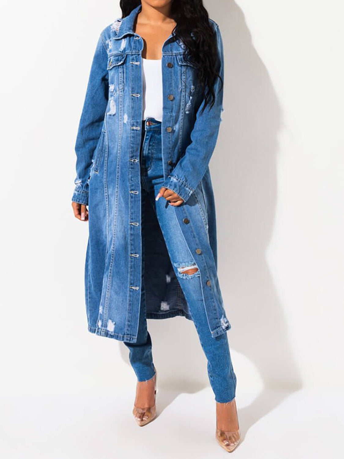 Duster Denim Raw Hem Jacket - Body By J'ne