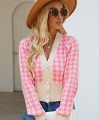 Houndstooth Button Up Long Sleeve Cardigan