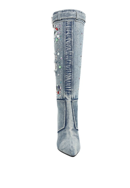 Cornik Multi Color Stones Denim Boots - Body By J'ne