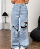 Distressed Wide Leg Jeans with Pockets