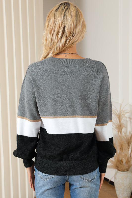 Color Block V Neck Long Sleeve Sweater - Body By J'ne