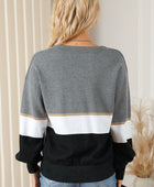 Color Block V Neck Long Sleeve Sweater