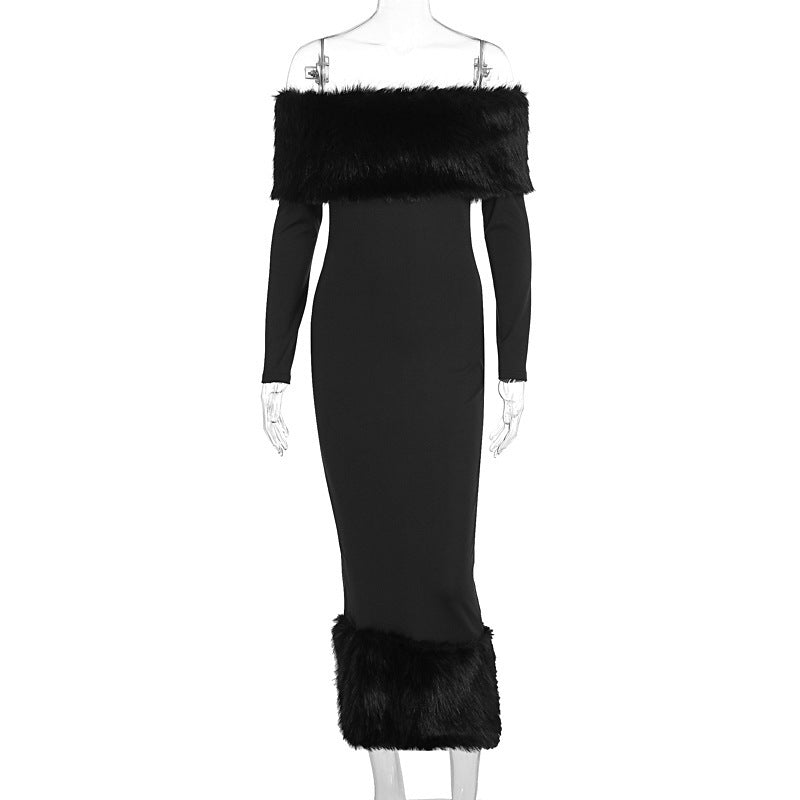 Adrianna Fur Collar Long Sleeve Dress - Body By J'ne