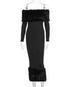 Adrianna Fur Collar Long Sleeve Dress