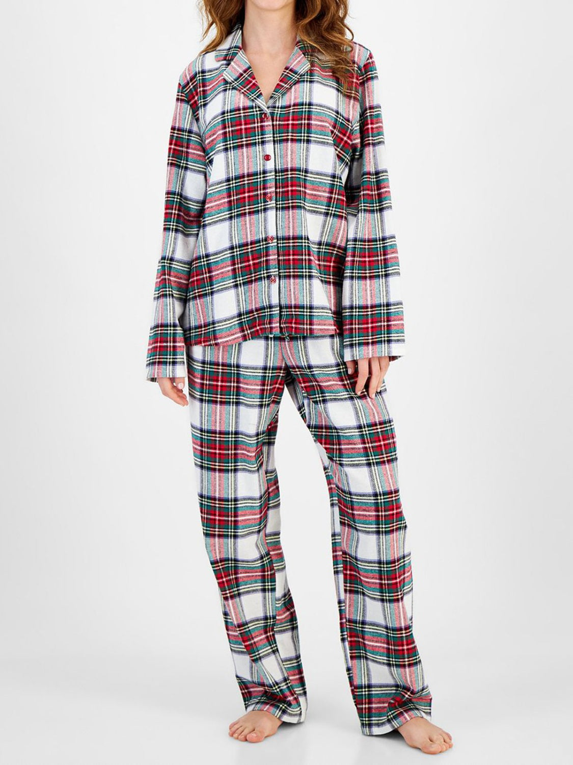 Plaid Collared Neck Button Up Top and Pants Lounge Set - Body By J'ne