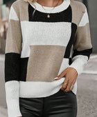 Color Block Round Neck Long Sleeve Sweater