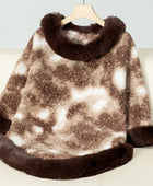 Furry Contrast Three-Quarter Poncho