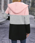 Color Block Zip Up Long Sleeve Hooded Outerwear