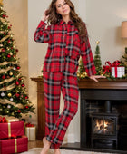 Plaid Collared Neck Long Sleeve Top and Pants Lounge Set