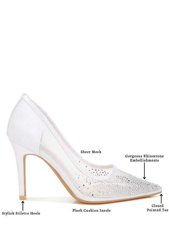 High Ball Mesh Rhinestone Stiletto Pumps - Body By J'ne