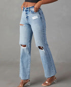 Distressed Straight Leg Jeans with Pockets