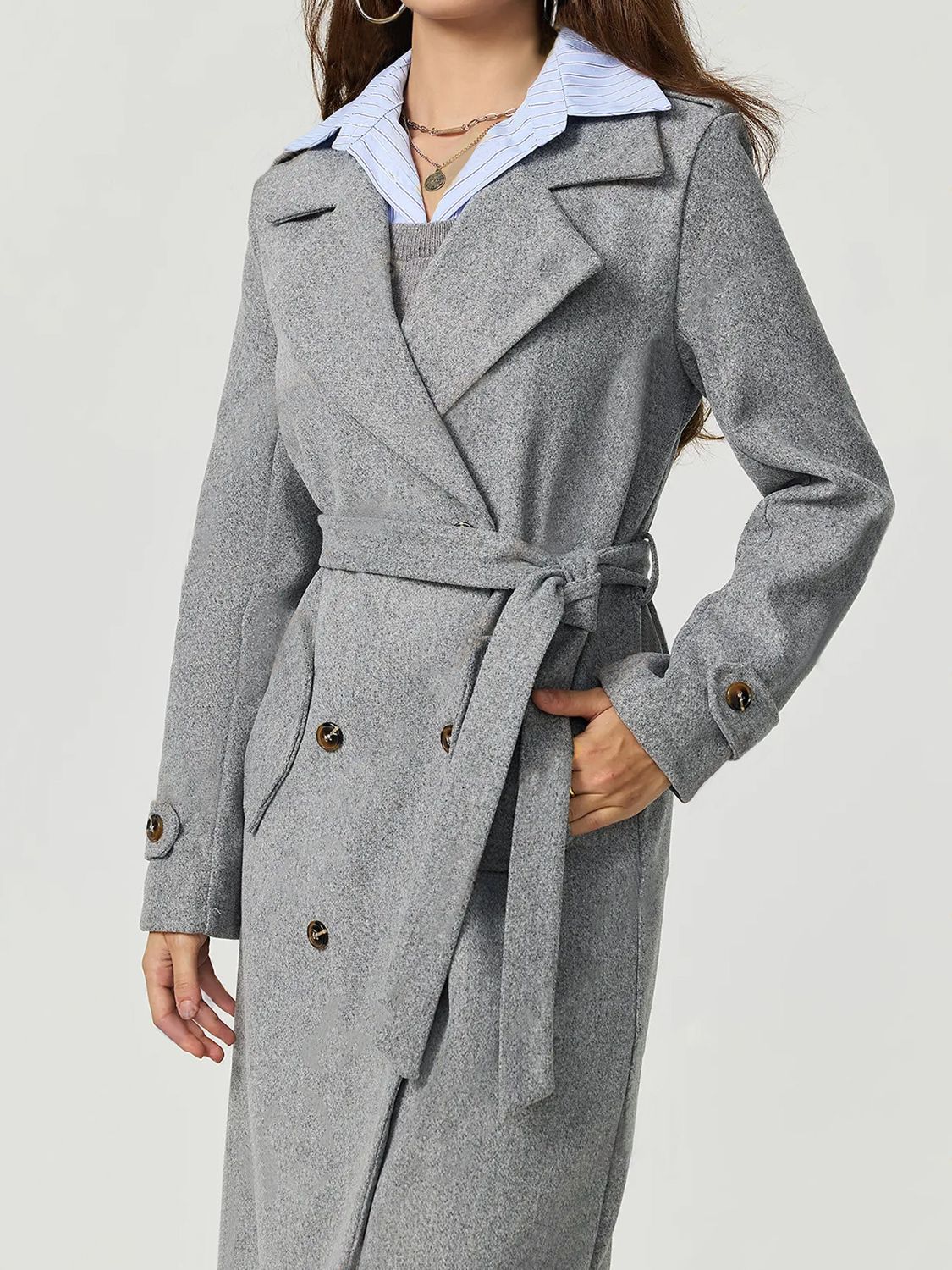 Collared Neck Long Sleeve Longline Coat - Body By J'ne
