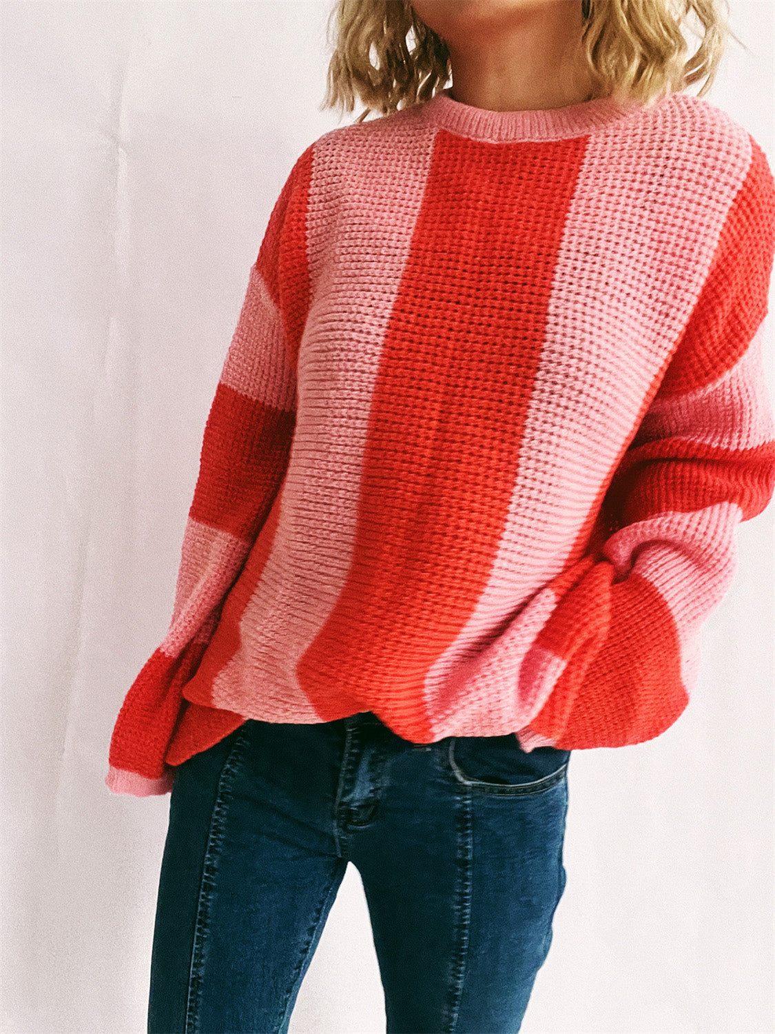 Color Block Round Neck Long Sleeve Sweater - Body By J'ne