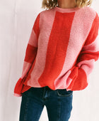 Color Block Round Neck Long Sleeve Sweater